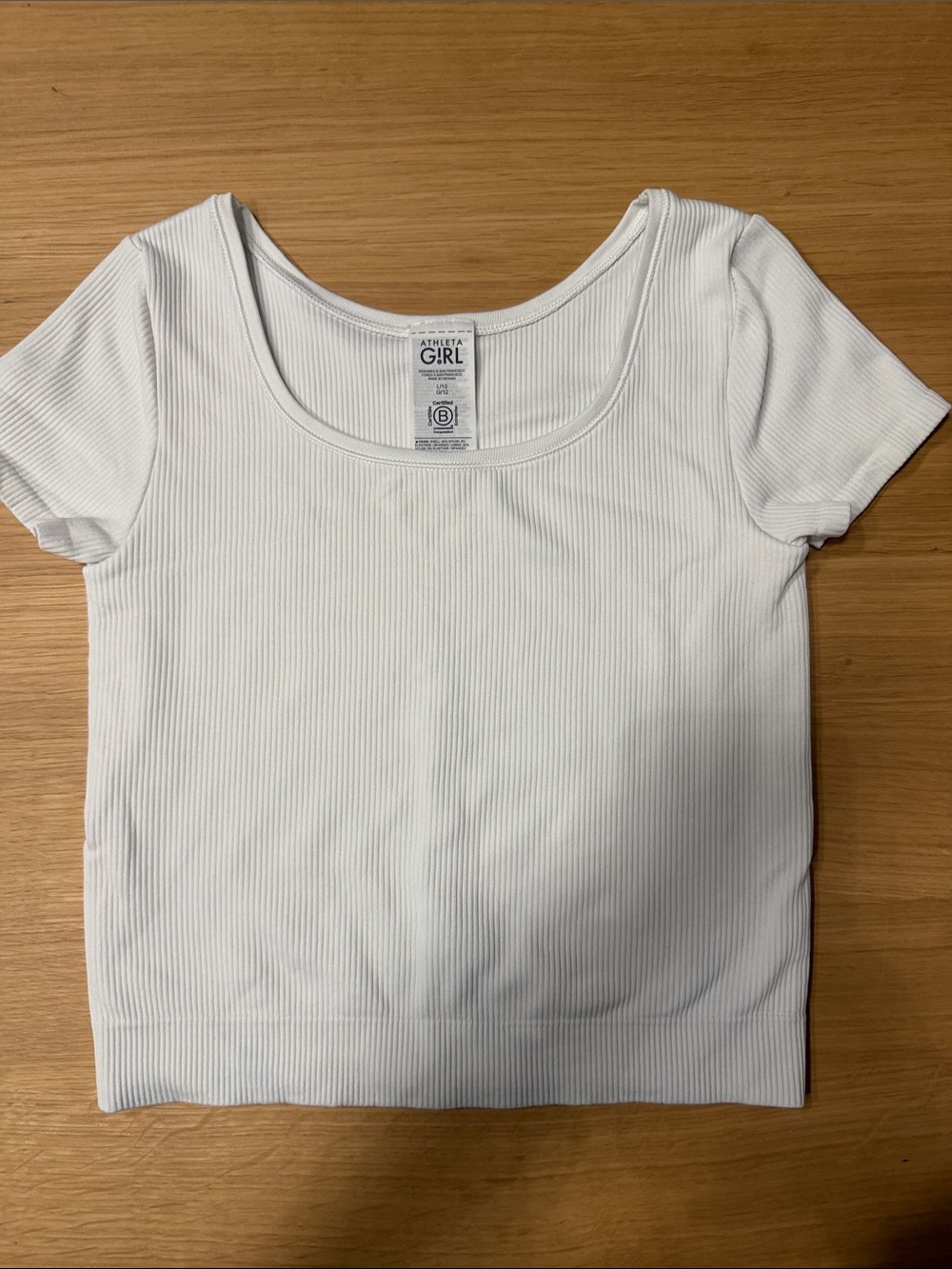 Athleta White Ribbed Scoop Crop Tee